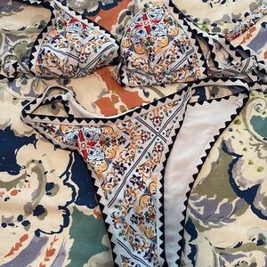 White Floral Mosaic Trim Bikini Set - Women Intimates & Sleepwear